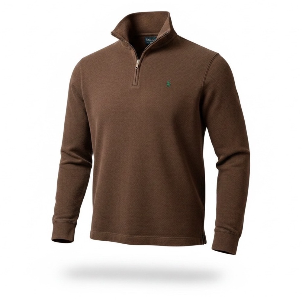 Polo Ralph Lauren Mens XL Brown 100% Cotton Quarter Zip Pullover Sweater Pony